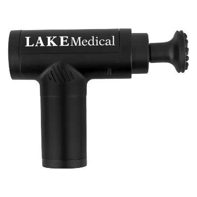 Black plastic massager with a branded logo.