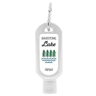 Plastic white sunscreen branded with your logo.