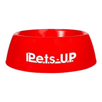 White dog food bowl with custom imprint.