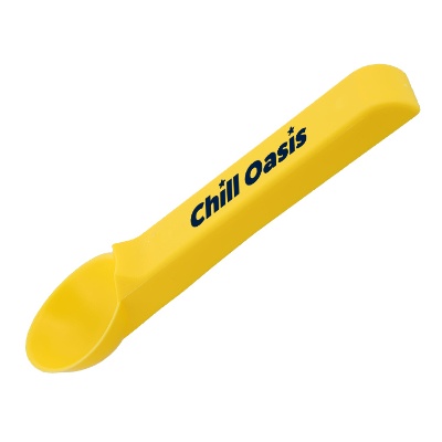 Polypropylene ice cream scoop with promotional imprint.