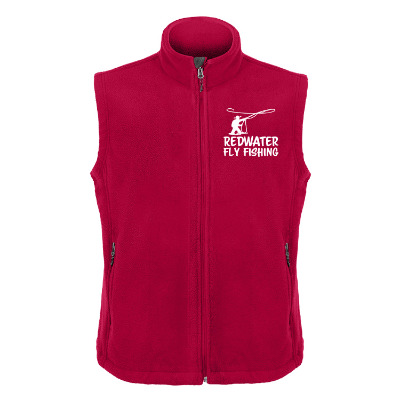 Red vest with custom logo.