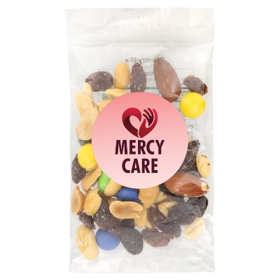 Clear plastic packet with a branded logo.