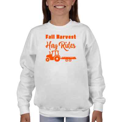 White youth fleece crew with custom logo.