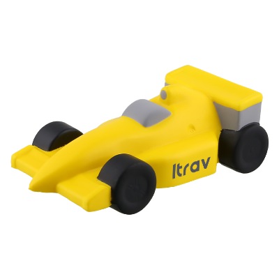 Yellow foam stress ball with a personalized imprint.