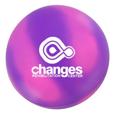 Foam purple mood stress ball with customized imprint.