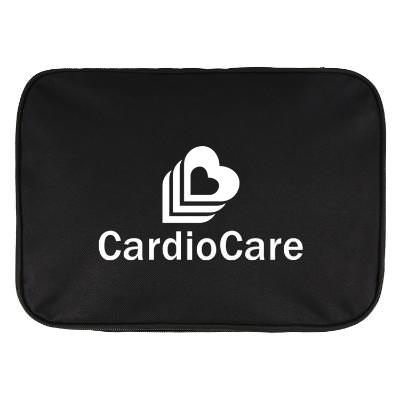Polyester black electronics organizer with imprinted logo.