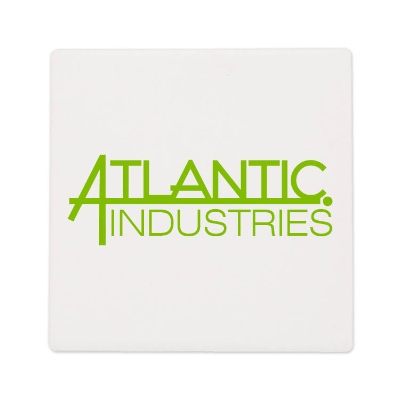 Stone and cork square coaster with personalized logo.
