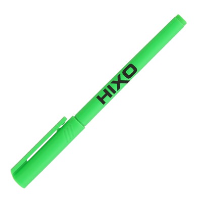 Green plastic highlighter with a customized logo.