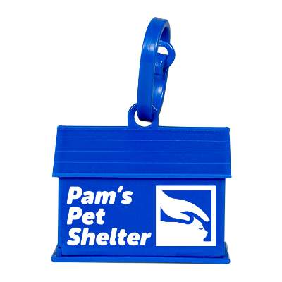Doghouse waste bag dispenser with custom imprint.