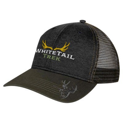 Gray embroidered custom trucker hat.