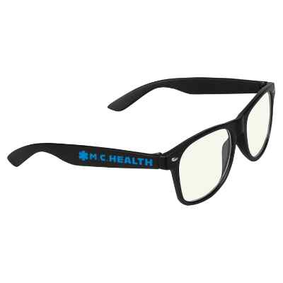 Plastic blue light blocking glasses.