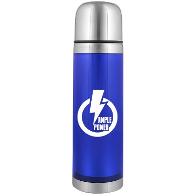 Stainless steel red thermos with custom print in 16 ounces.