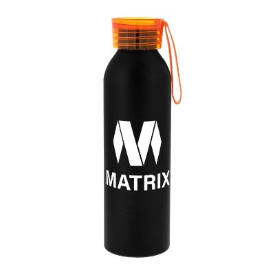 Aluminum black sports bottle with custom logo.