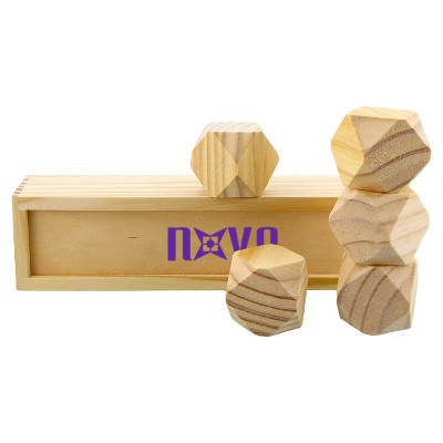 Wood stacking blocks with custom one color logo.