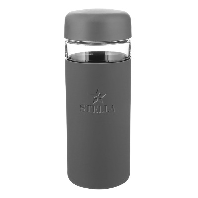 Charcoal water bottle with custom engraved logo in 16 oz.