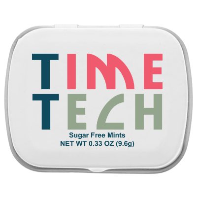 White mini hinged full color mint tin imprint.