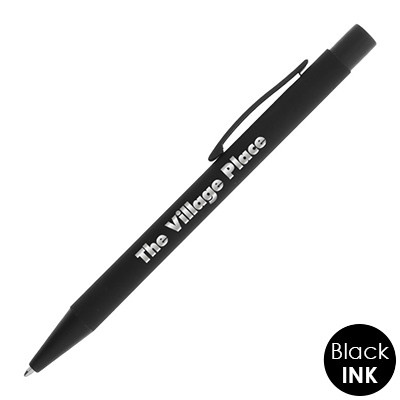 Custom imprint pen with rubberized finish.
