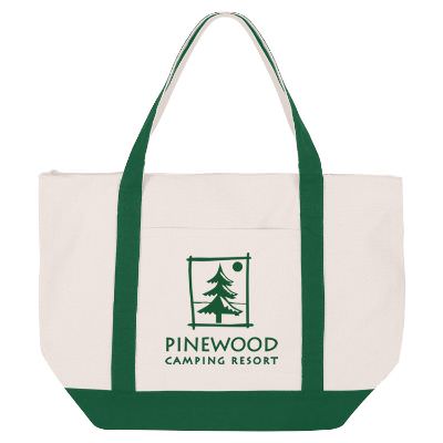 Cotton canvas forest green cozy tote bag with imprinted logo.