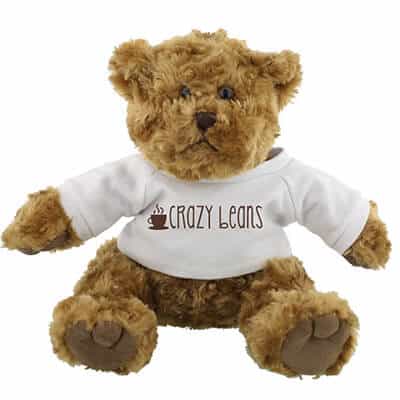 Plush and cotton white traditional teddy bear-brown with printed logo.