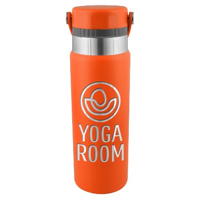 Orange sports bottle with custom engraved logo in 25 oz.