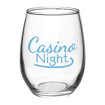 Clear wine glass with custom logo.