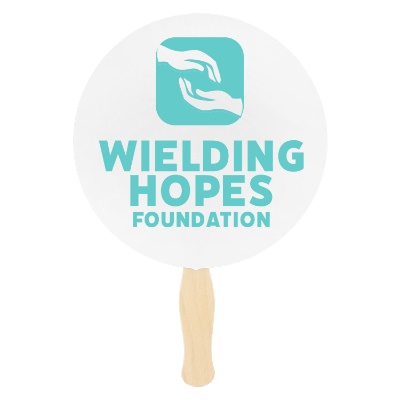 White paper hand fan with a personalized imprint