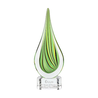 Glass award with custom laser engraved imprint.