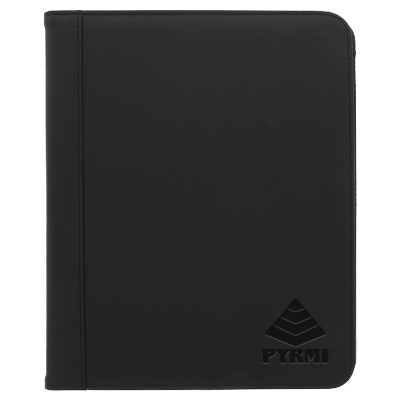 Personalized debossed black ultrahyde padfolio.