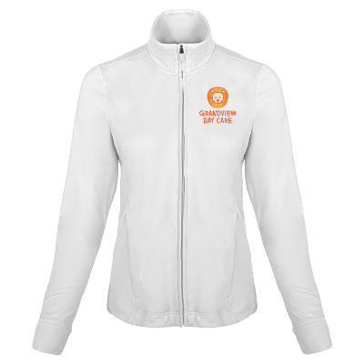 White athletic jacket with custom full color logo.