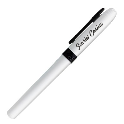 Personalized white barrel permanent marker.