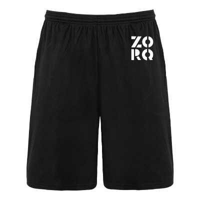 Customized black pocket shorts with one color logo.
