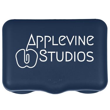 Plastic dark blue first aid kit with a custom imprint.