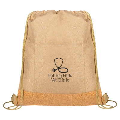 Cork and rPET drawstring bag with personalized imprint.