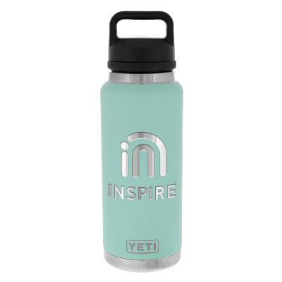 Stainless steel seafom water bottle with custom engraved logo in 36 oz.