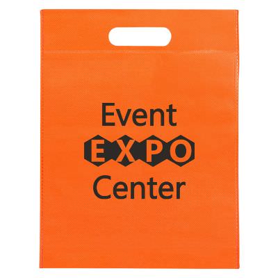Polypropylene orange tote with die cut handles and custom logo.