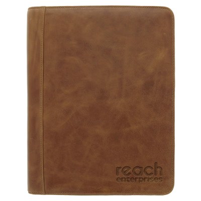 Brown Andew Phillips leather padholder with personalized imprint.