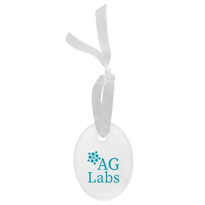 Clear glass ornament with a custom logo