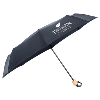 Personalized black  umbrella with bamboo handle.
