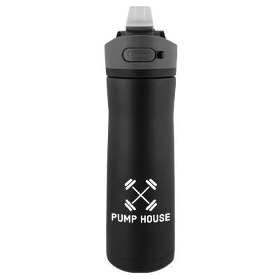 Licorice stainless bottle with custom imprint.