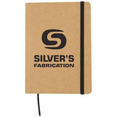 Logo on natural paper with black journal and bookmark.