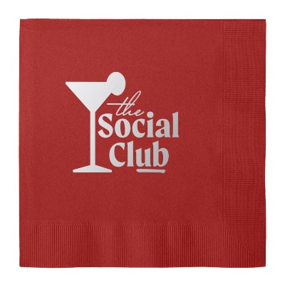 3Ply tissue red lunch napkin with foil stamp custom imprint.