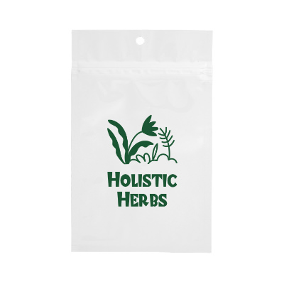 White barrier bag with custom imprint.