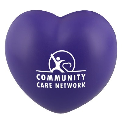 Purple foam stress ball with a custom logo.