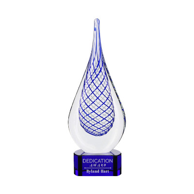 Glass award with custom laser engraved imprint.