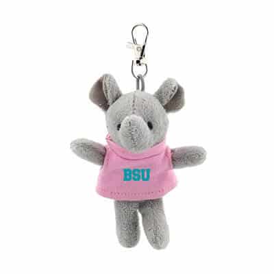 Plush and cotton pink wild bunch key tag elephant with promotional imprint.