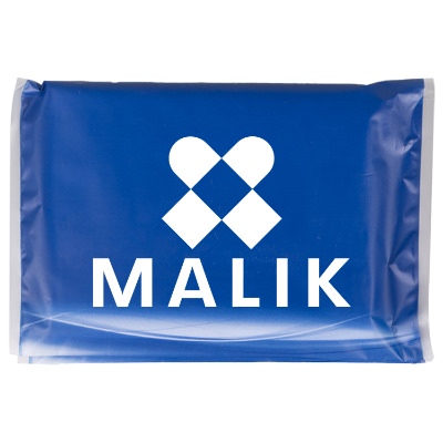 Red plastic pack of 3-ply tissue paper with custom one color imprint.
