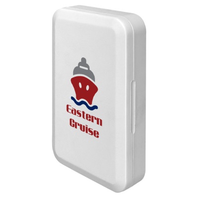White plastic manicure set with a custom logo.