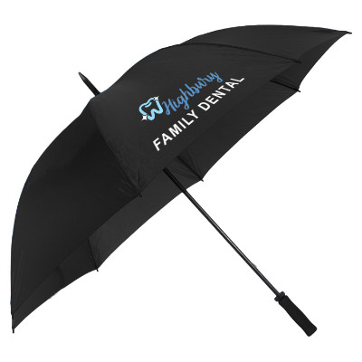 Black ultra lightweight umbrella with unique full color logo.