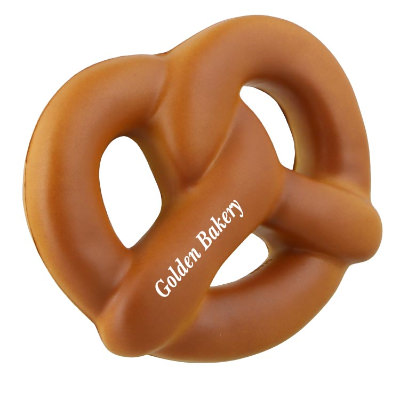Brown foam stress ball with a custom logo.