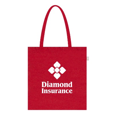 Red recycled cotton canvas tote bag with custom logo.
